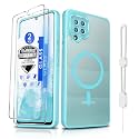 Dizn for Samsung Galaxy A42 Phone Case,with Tempered Glass Screen Protector,Wrist Band,Compatible with MagSafe Wireless Charging,Matte Translucent,Military-Grade Shockproof Protective,for A42,Teal