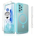 Dizn for Samsung Galaxy A53 Phone Case: with Tempered Glass Screen Protector [Compatible with MagSafe] with Strap, Matte Translucent Cover &amp; Military Grade Shockproof for A53, Funda para A53, Teal