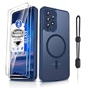 Dizn for Samsung Galaxy A53 Phone Case: with Tempered Glass Screen Protector[Compatible with MagSafe]with Strap,Matte Translucent Cover &amp; Military Grade Shockproof for A53,Funda para A53,Sapphire Blue