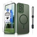 Dizn for Samsung Galaxy A53 Phone Case: with Tempered Glass Screen Protector [Compatible with MagSafe] with Strap, Matte Translucent Cover &amp; Military Grade Shockproof for A53, Funda para A53, Green