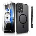 Dizn for Samsung Galaxy A53 Phone Case: with Tempered Glass Screen Protector [Compatible with MagSafe] with Strap, Matte Translucent Cover &amp; Military Grade Shockproof for A53, Funda para A53, Black