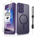 Dizn for Samsung Galaxy A53 Phone Case: with Tempered Glass Screen Protector [Compatible with MagSafe] with Strap,Matte Translucent Cover &amp; Military Grade Shockproof for A53,Funda para A53,Dark Purple