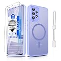 Dizn for Samsung Galaxy A53 Phone Case: with Tempered Glass Screen Protector [Compatible with MagSafe]with Strap,Matte Translucent Cover &amp; Military Grade Shockproof for A53,Funda para A53,Light Purple