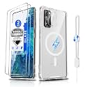Dizn for Samsung Galaxy S20 FE Phone Crystal Case: 2 Tempered Glass &amp; 2 Camera Lens Protector,[Antil-Yellow], Reinforcde Comers, Compatible with Magsafe,with Strap,Shockproof Magnetic Case S20FE,Clear