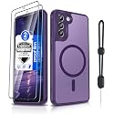 Dizn for Samsung Galaxy S21 Case:with Explosion-Proof Film,[Compatible with MagSafe],Matte Translucent &amp; Slim Soft Phone Case,Military Grade Shockproof Protective 6.2-Inch S21,Purple