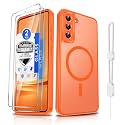 Dizn for Samsung Galaxy S21 FE Phone Case:[???????????? ???????????? ????????????][Compatible with MagSafe] Wireless Charging,with Screen Protector &amp; Strap,Military Full Camera Protective S21FE,Funda para S21FE,Orange