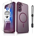 Dizn for Samsung Galaxy S21 FE Phone Case:[???????????? ???????????? ????????????][Compatible with MagSafe]with Tempered Screen Protector,Slim Cover,with Strap &amp; Military Lens Protector S 21FE,Funda para S21FE,Wine Red