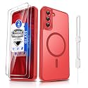 Dizn for Samsung Galaxy S21 FE Phone Case:[???????????? ???????????? ????????????][Compatible with MagSafe] with Tempered Screen Protector,Slim Cover,with Strap &amp; Military Lens Protector S 21FE,Funda para S21FE,Red