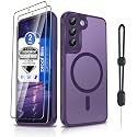Dizn for Samsung Galaxy S22 Case:with [2 Pcs Explosion-Proof film],wrist Band,Fit for MagSafe,Matte Translucent Thin Soft Phone Case,Military-Grade Shockproof Protection for Galaxy 6.1-Inch S22,Purple