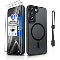 Dizn for Samsung Galaxy S22 Case: (Not Fit S22+) Ultra‑Slim Matte,Military-Grade Shockproof Protective,for S22,with [2 Pcs] Explosion-Proof Film,Strap,[Fit Magsafe],Funda para 6.1-Inch S 22,Black