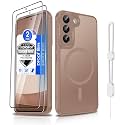 Dizn for Samsung Galaxy S22 Case:[Fit for MagSafe],Slim Silky Soft Touch Phone Case,with 2 Pcs Explosion-Proof Film,Wrist Strap,Military-Grade Dorp Protective 6.1-Inch S22 5G,Brown