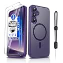 Dizn for Samsung Galaxy S23 FE Cover,[Not Fit S23],S23FE Phone Case with Tempered Glass Screen Protector,Compatible with MagSafe,Matte Translucent &amp; Military Shockproof for S 23FE (6.4"),Dark Purple