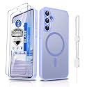 Dizn for Samsung Galaxy S23 FE Cover,[Not Fit S23],S23FE Phone Case,with Tempered Screen Protector,Compatible with MagSafe,Matte Translucent,Military-Grade Shockproof for S23FE (6.4"),Light Purple