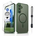 Dizn for Samsung Galaxy S23 FE Cover,[Not Fit S23],S23FE Phone Case with Tempered Glass Screen Protector,Compatible with MagSafe,Matte Translucent &amp; Military-Grade Shockproof for S23FE (6.4"),Green