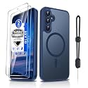 Dizn for Samsung Galaxy S23 FE Cover,[Not Fit S23],S23FE Phone Case with Tempered Glass Screen Protector,Compatible with MagSafe,Matte Translucent,Military Shockproof for S23FE (6.4"),Sapphire Blue