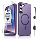 Dizn for Samsung Galaxy S23 Plus Matte Cover,[Not Fit S23],S23 Plus Phone Case with Tempered Glass Screen Protector,Compatible with MagSafe,with Strap,Military-Grade Protective S23+,Dark Purple