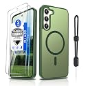 Dizn for Samsung Galaxy S23 Plus Matte Cover,[Not Fit S23],S23 Plus Phone Case with Tempered Glass Screen Protector, Compatible with MagSafe,with Strap,Military-Grade Protective for S23+ (6.6"),Green