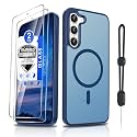 Dizn for Samsung Galaxy S23 Plus Matte Cover,[Not Fit S23],S23 Plus Phone Case with Tempered Glass Screen Protector,Compatible with MagSafe,with Strap,Military-Grade Protective S23+,Sapphire Blue