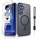 Dizn for Samsung Galaxy S24 FE Case,with Tempered Glass Screen Protector, Compatible with MagSafe Wireless Charging, with Strap,Military Grade Magnetic Shockproof Fundas Protective S24FE, Blue