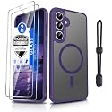 Dizn for Samsung Galaxy S24 FE Case,with Tempered Glass Screen Protector, Compatible with MagSafe Wireless Charging, with Strap,Military Grade Magnetic Shockproof Fundas Protective S24FE, Purple