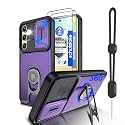 Dizn for Samsung Galaxy S24 FE Case:[Not Fit Samsung S24+] with 2 PCS Screen Protector,Slide Camera Cover &amp; 360°Ring Stand,Non-Slip Case Military-Grade Shockproof for Galaxy S24FE,Purple