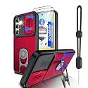Dizn for Samsung Galaxy S24 FE Case:[Not Fit Samsung S24] with 2 Screen Protector,Slide Camera Cover Lens Protector,360°Kickstand,Military-Grade Shockproof for 6.5-Inch Galaxy S24 FE,Red