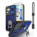 Dizn for Samsung Galaxy S24 FE Case:[Not Fit Samsung S24+] with 2 Pack Screen Protector+Wrist Band +Slide Camera Lens Cover + 360°Stand,Military-Grade Shockproof for Samsung S 24FE,Blue
