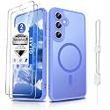 Dizn for Samsung Galaxy S24 FE Case,with Tempered Glass Screen Protector, Compatible with MagSafe Wireless Charging, with Strap,Military Grade Magnetic Shockproof Fundas Protective S24FE, Sky Blue
