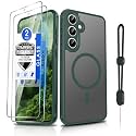 Dizn for Samsung Galaxy S24 FE Case,with Tempered Glass Screen Protector, Compatible with MagSafe Wireless Charging, with Strap,Military Grade Magnetic Shockproof Fundas Protective S24FE, Green