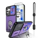 Dizn for Samsung Galaxy S25 FE Case:with Camera Lens Cover,[2 Pcs] Tempered Glass Screen Protector,Strap &amp; 360°Ring Stand,Military-Grade Shockproof Protective 6.5-Inch Samsung S 25 FE,Purple