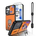 Dizn for Samsung Galaxy S25 FE Case:[Not Fit Samsung S25] with Slide Camera Cover Lens Protector,360°Stand,Tempered Glass Screen Protector,Military-Grade Shockproof Case for Samsung S25 FE,Orange