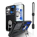 Dizn for Samsung Galaxy S25 FE Case:[Not Fit Samsung S25] with Slide Camera Cover Lens Protector,360°Stand,Tempered Glass Screen Protector,Military-Grade Shockproof Case for Samsung S25 FE,Black