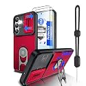 Dizn for Samsung Galaxy S25 FE Case:[Not Fit Samsung S25+] with Slide Camera Cover,360°Ring Stand,Lanyard,[2 Pcs]Tempered Glass Screen Protector,Military-Grade Shockproof Protective Samsung S25 FE,Red