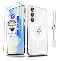 Dizn for Samsung Galaxy S25 FE Phone Crystal Case: [Not Fit S25/S25+],2 Tempered Glass &amp; 2 Camera Lens Protectors,[Antil-Yellow],Compatible with Magsafe,with Strap,Shockproof Magnetic Case S25FE,Clear