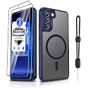Dizn for SamsungGalaxy Phone Case with Tempered Glass Screen Protector, Wireless Charging Matte Translucent Soft- Touch &amp; Military-Grade Shockproof for Samsung Galaxy S21 Plus,Blue