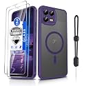 Dizn for T-Mobile Revvl 8 Pro Matte Case with Tempered Glass Screen Protector, Compatible with MagSafe Wireless Charging, with Strapb, Magnetic Shockproof Fundas Protective T-Mobile Revvl8 pro, Purple