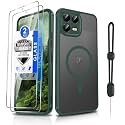 Dizn for T-Mobile Revvl 8 Pro Matte Case with Tempered Glass Screen Protector, Compatible with MagSafe Wireless Charging, with Strapb, Magnetic Shockproof Fundas Protective T-Mobile Revvl8 pro, Green