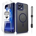 Dizn for T-Mobile Revvl 8 Pro Matte Case,[Not Fit Revvl 8],with Tempered Glass Screen Protector, Compatible with MagSafe,with Strapb, Magnetic Shockproof Fundas Protective T-Mobile Revvl8 pro, Blue