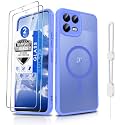 Dizn for T-Mobile Revvl 8 Pro Matte Case with Tempered Glass Screen Protector, Compatible with MagSafe Wireless Charging,with Strapb, Magnetic Shockproof Fundas Protective T-Mobile Revvl8 pro,Sky Blue