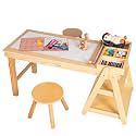 DJAR Kids Wooden Activity Art Table and 2 Chairs Set, Paper Roll Storage