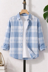 DJFOX Men Checkered Casual Light Blue Shirt