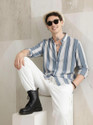 DJFOX Men Striped Casual Light Blue Shirt