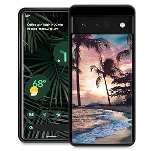 djsok compatible with google pixel 6 pro casebeach palms sunset for girl men drop protection pattern with soft tpu bumper case for google pixel 6 pro