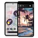 DJSOK Compatible with Google Pixel 6A Case,Beach Palms Sunset for Girl Men Drop Protection Pattern with Soft TPU Bumper Case for Google Pixel 6A