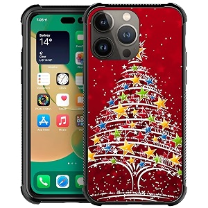 djsok compatible with iphone 14 case christmas tree with 4 corners shockproof protection soft silicone tpu bumper and hard pc pattern back case for iphone 14