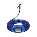 Garden Water Hose Pipe with High Pressure Lever Spray Gun &amp; Accessories &amp; Brass Nozzle For Garden/Car Washing/bike wash/pet bath (10 MTR LENGTH Hose With Spray Gun, Blue Hose)