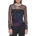 DKNY Women's Mesh Side Ruching Lightweight Sportswear Top