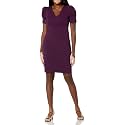 DKNY Women's Short Ruched Sleeve Faux Wrap Midi Dress