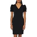 DKNY Women's Short Ruched Sleeve Faux Wrap Midi Dress