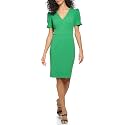DKNY Women's Short Ruched Sleeve Faux Wrap Midi Dress